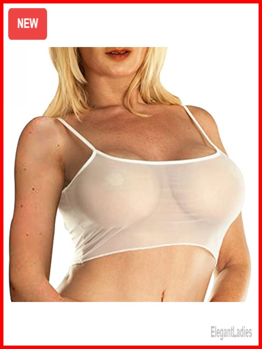 Sheer Mesh Crop Tank Top Sleeveless Scoop Neck Stretch Cami